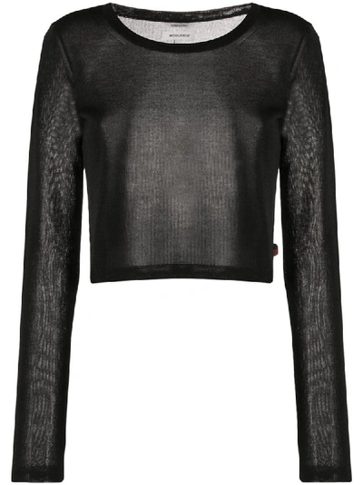Woolrich Cropped Crew-neck Jumper In Black