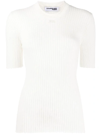 Courrèges Embroidered Logo Ribbed Knit Jumper In Ivory
