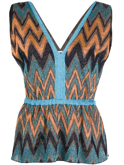 M Missoni Zigzag Patterned Metallic Detail Top In Brown