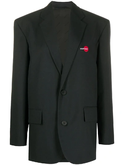 Balenciaga Oversize Uniform Logo Wool Twill Blazer In Black