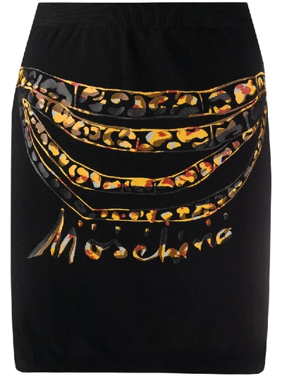 Moschino Printed Stretch Jersey Mini Skirt In Black,yellow,brown