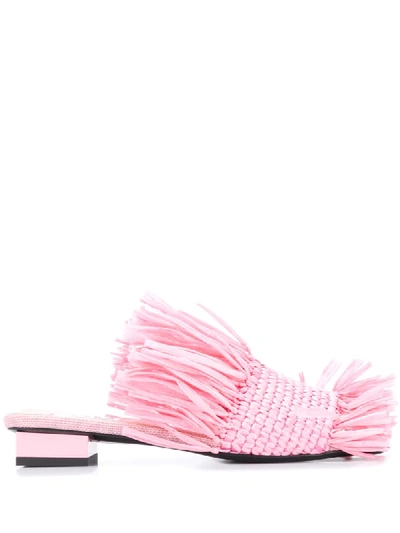 Msgm Fringed Woven Upper Sandals In Pink