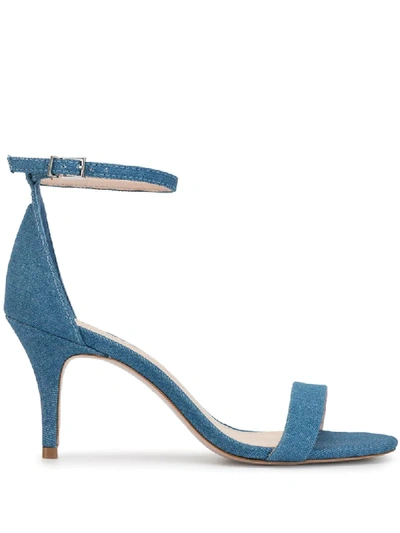 Schutz Denim Mid-heel Sandals In Blue