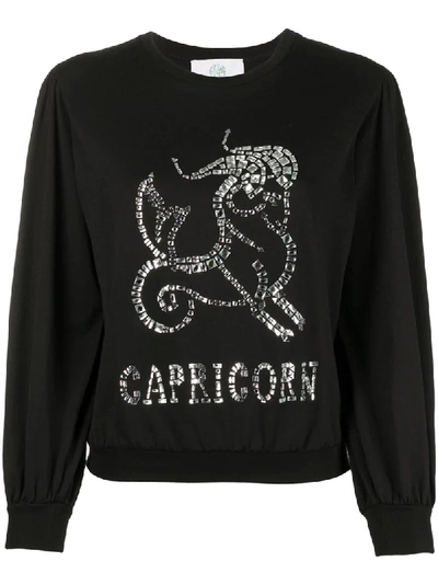 Alberta Ferretti Capricorn Embellished Long Sleeve Top In Black