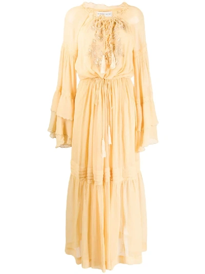 Etro Embroidered Flared Sleeve Dress In Yellow