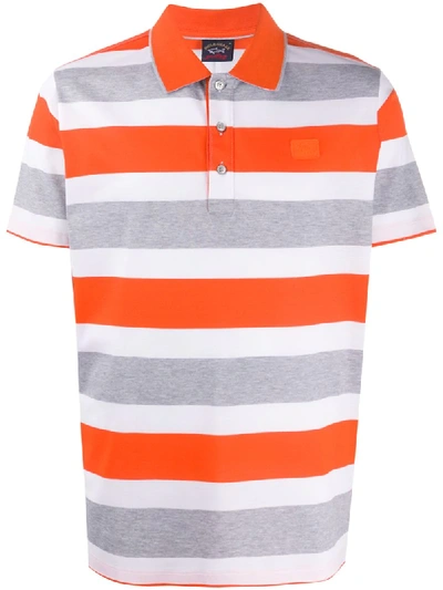 Paul & Shark Striped Polo Shirt In Orange