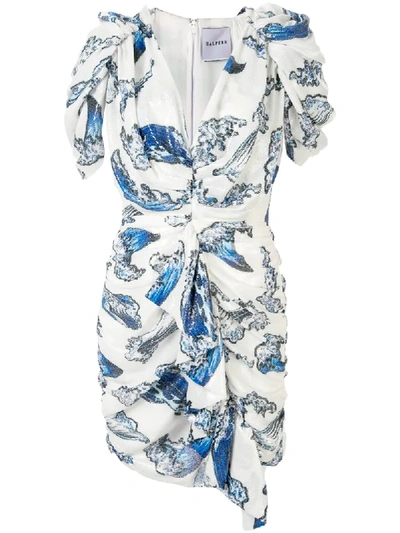 Halpern Sequin Wave Print Dress In White