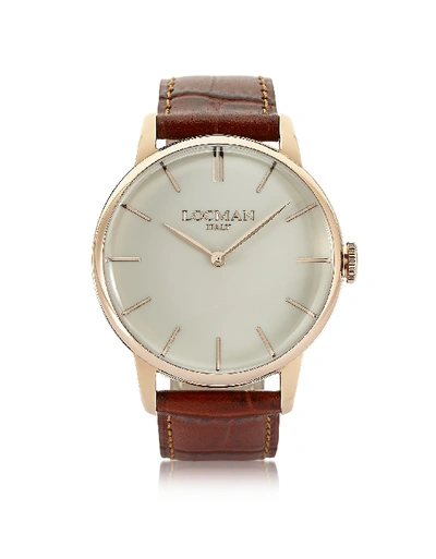 Locman 1960 Rose Gold Pvd Stainlees Steel Mens Watch W/brown Croco Leather Strap