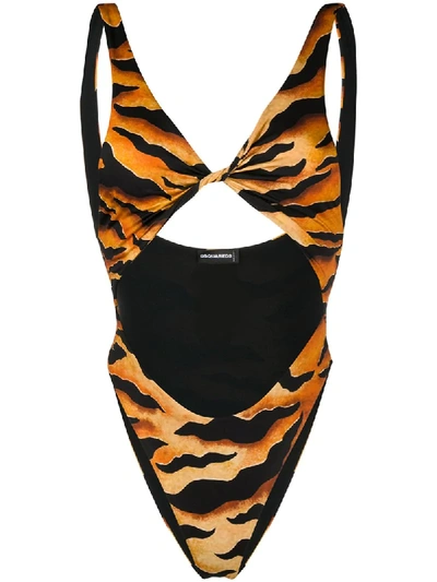Dsquared2 Leopard Print Swimsuit In Orange