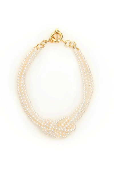 Timeless Pearly Knot Pearl Necklace In White,gold