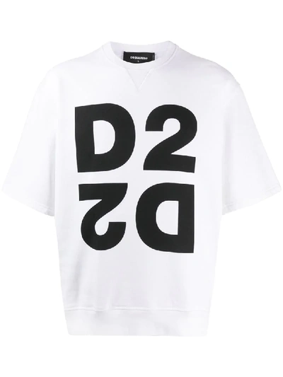 Dsquared2 Mirrored D2 Short-sleeve Sweatshirt In White