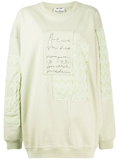 Acne Studios Jacquard-patches Handwritten Logo Embroidered Sweatshirt In Green