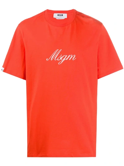 Msgm Logo T-shirt In Orange