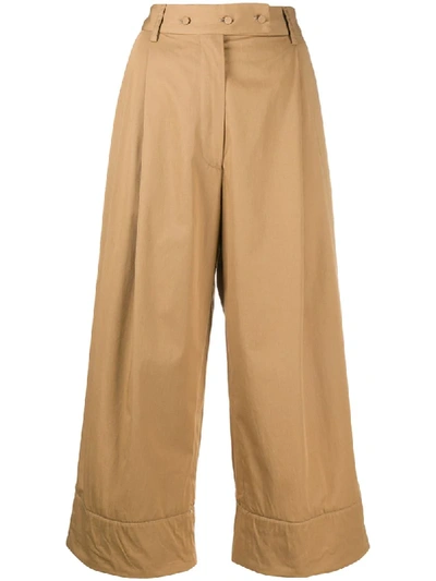 Maison Flaneur Turned Hem Trousers In Brown