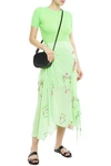 Preen Line Arya Asymmetric Ruched Printed Crepe De Chine Midi Skirt In Lime Green