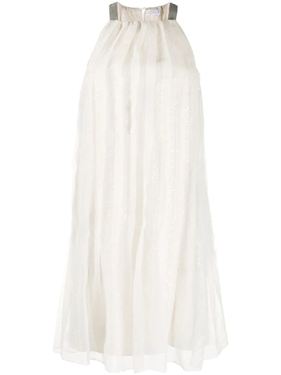 Brunello Cucinelli Sequin-embellished Pleated Cocktail Dress In Neutrals