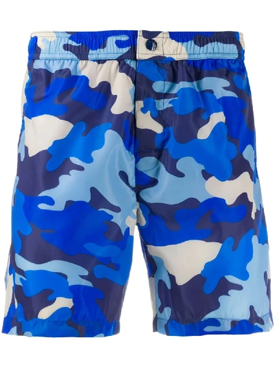 Moncler Camouflage Printed Nylon Swim Shorts In Blue