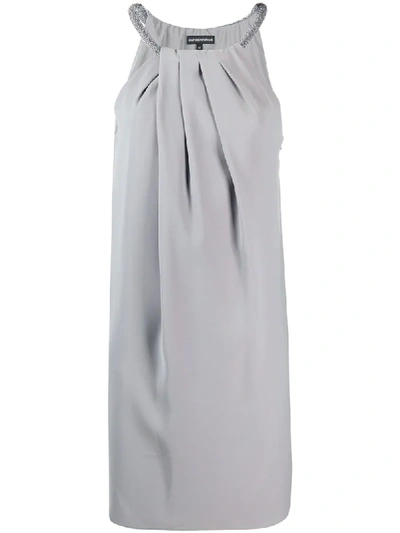 Emporio Armani Embellished-neck Flared Mini Dress In Grey