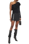 Philosophy Di Lorenzo Serafini One-shoulder Tiered Ruffled Knitted Sweater In Black