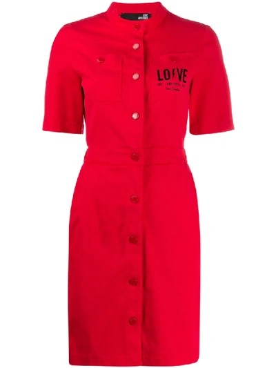 Love Moschino Chest Logo Shirt Dress In Red