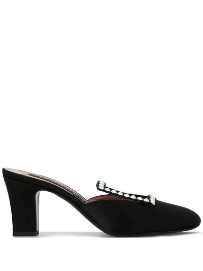 Les Petits Joueurs Aster Square-toe Satin Mules In Black