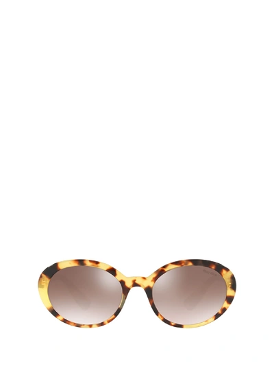 Miu Miu Mirrored Acetate Oval Sunglasses In Gradient Brown Mirror Silver
