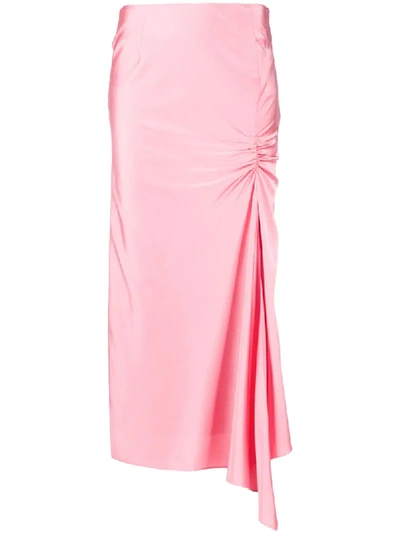 De La Vali Gathered Satin Skirt In Pink