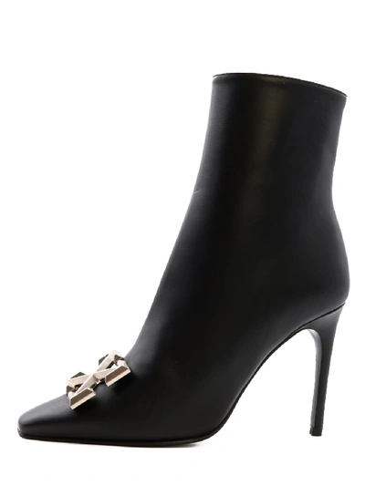 Off-white Embellished Leather Ankle Boots In Black