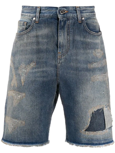 B-used Faded Effect Shorts In Blue