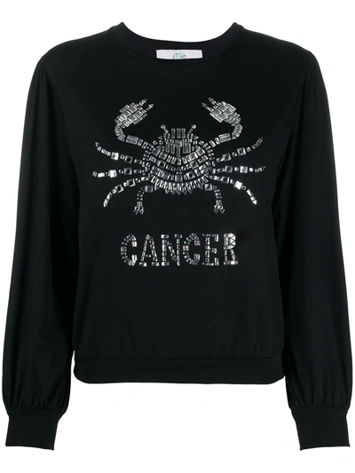 Alberta Ferretti Love Me Starlight Cancer Embellished Organic Cotton-jersey Sweatshirt In Black/fant Ivory