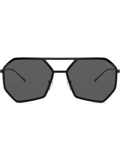 Prada Logo-embossed Heptagon-frame Sunglasses In Black