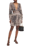 ZIMMERMANN ALLIA CUTOUT LACE-UP LEOPARD-PRINT GEORGETTE MINI DRESS,3074457345622488665