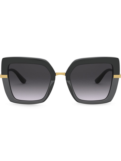 Dolce & Gabbana Half Print Oversize-frame Sunglasses In Dark Grey Black
