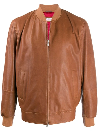 Brunello Cucinelli Regular-fit Zip-up Bomber Jacket In Brown