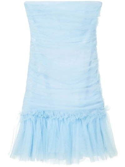 Brognano Strapless Ruched Tulle Dress In Blue