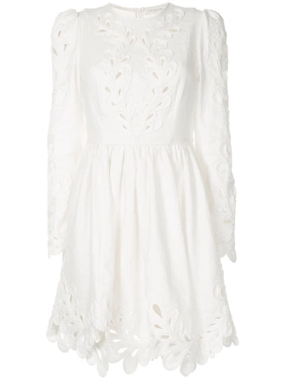 Zimmermann Floral Cut-out Mini Dress In White