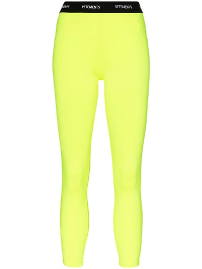 Vetements Fluorescent Logo Waistband Leggings In Yellow