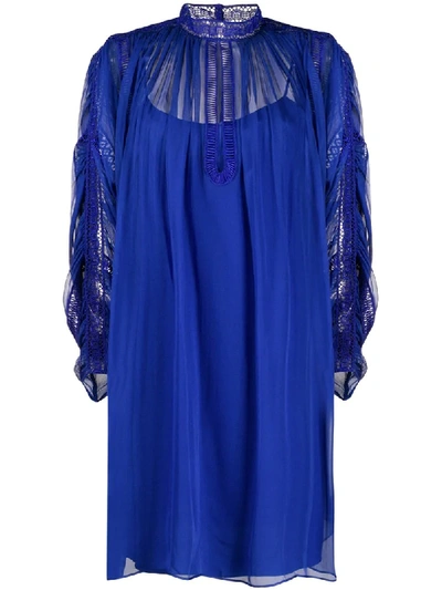Alberta Ferretti Oversized Lace Panel Dress In Blue
