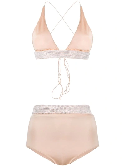 Oseree Pearl Detailed Bikini Set In Neutrals