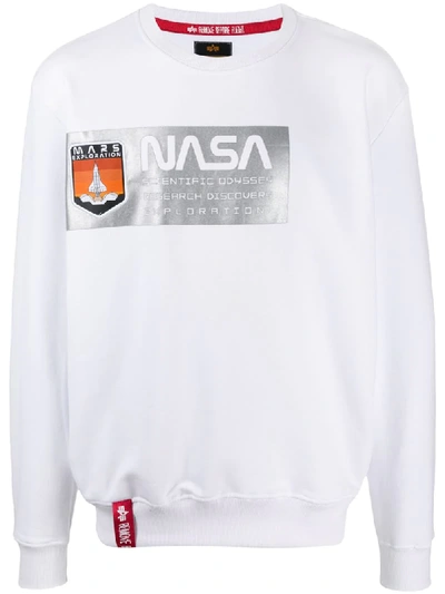Alpha Industries X Nasa Logo Sweatshirt In White
