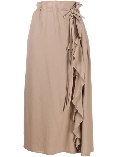 Lemaire Ruffled Midi Skirt In Neutrals