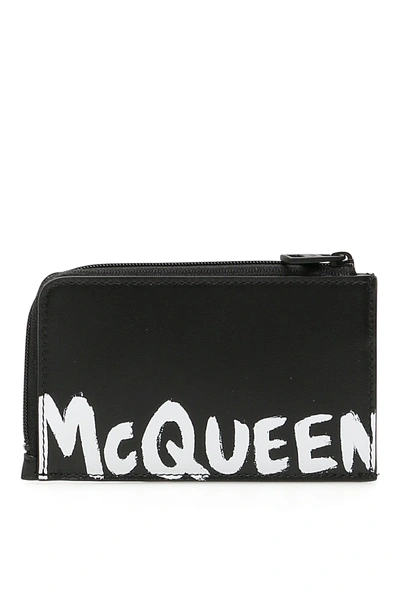 Alexander Mcqueen Mcqueen Graffiti Large Zip Coin Card Holder In Black,white