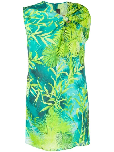 Versace Jersey Dress With Jungle Print In Green