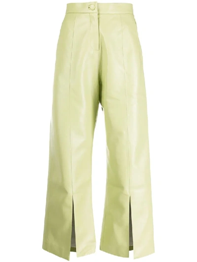 Materiel Cropped Faux Leather Flared Trousers In Green