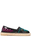 RED VALENTINO EMBROIDERED LEATHER ESPADRILLES