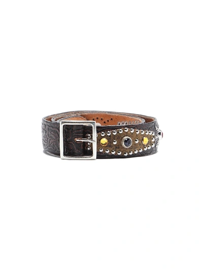 Golden Goose Belt Loretto In Brown Washed/studs