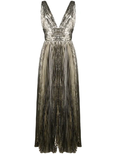 Maria Lucia Hohan Priya Pleated Metallic Gown In Gold