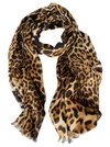 SAINT LAURENT LEOPARD PRINT FRAYED EDGE SCARF,11367888