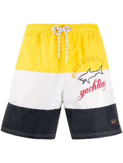 Paul & Shark Yatchy Colour-block Swim Shorts In Yellow