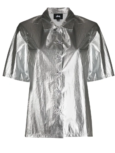 Stussy Metallized Short-sleeved Shirt In Silver